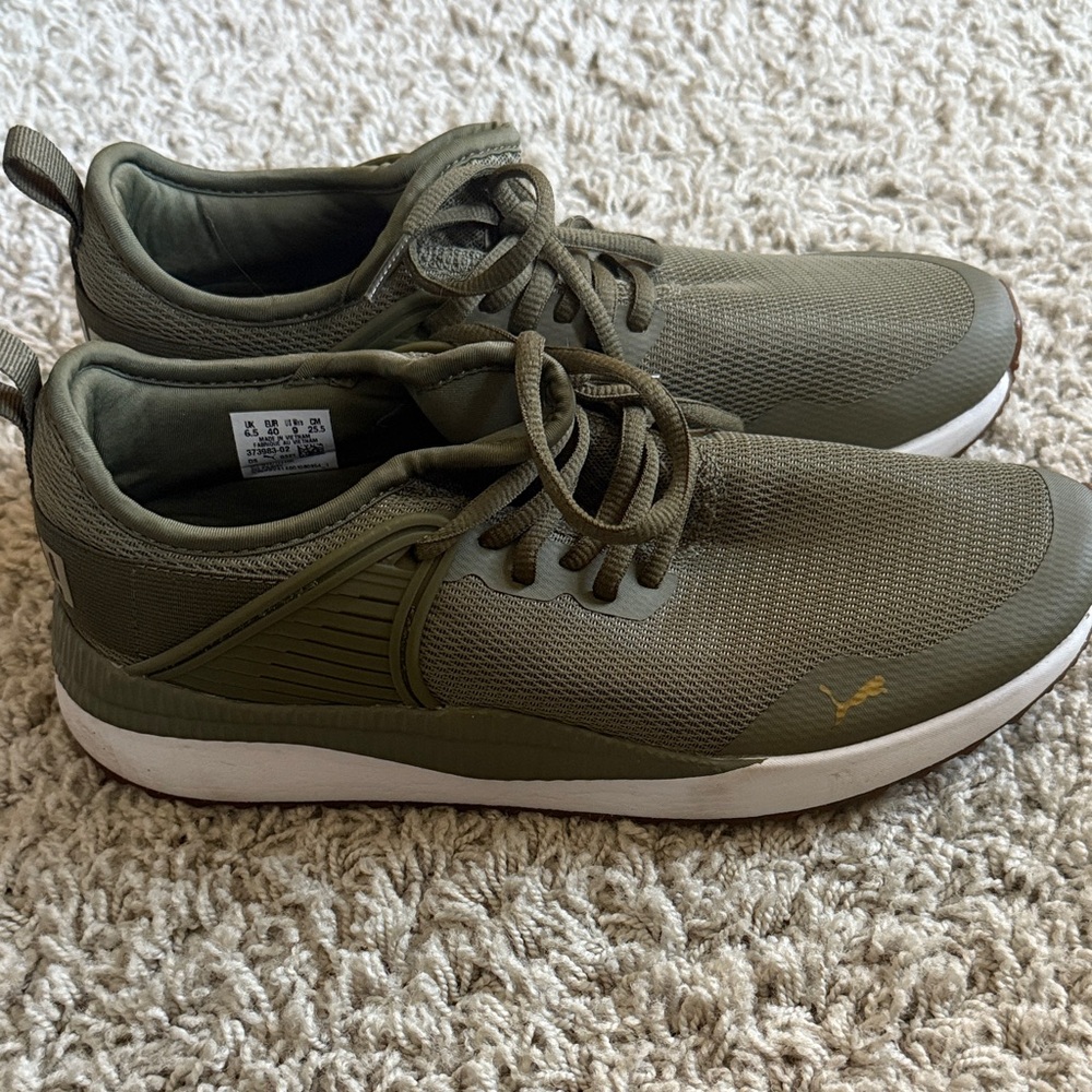 Puma Olive Green and Gold Sneakers